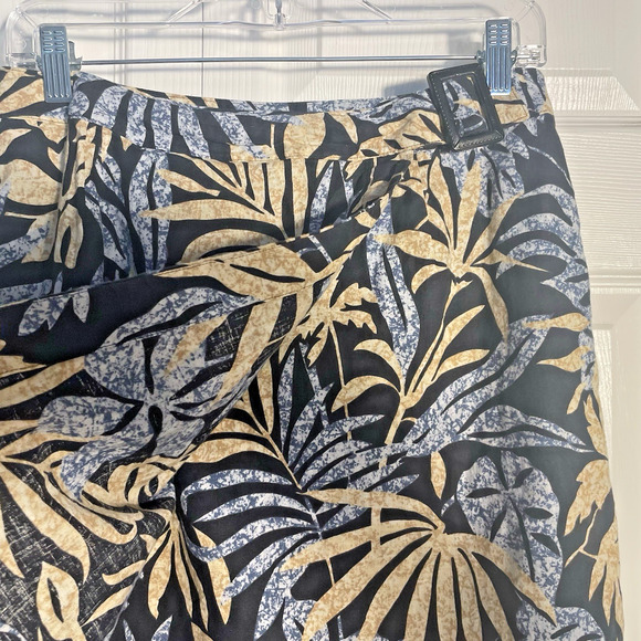 Ruff Hewn Wrap Skirt Women 12 Blue Tan Tropical Print Linen Blend Beachy Coastal - Picture 2 of 8